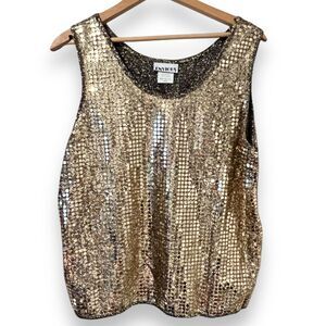 Vintage 90s Envious Gold Metallic Disco Ball Top Womens Large USA Sequin Mirror